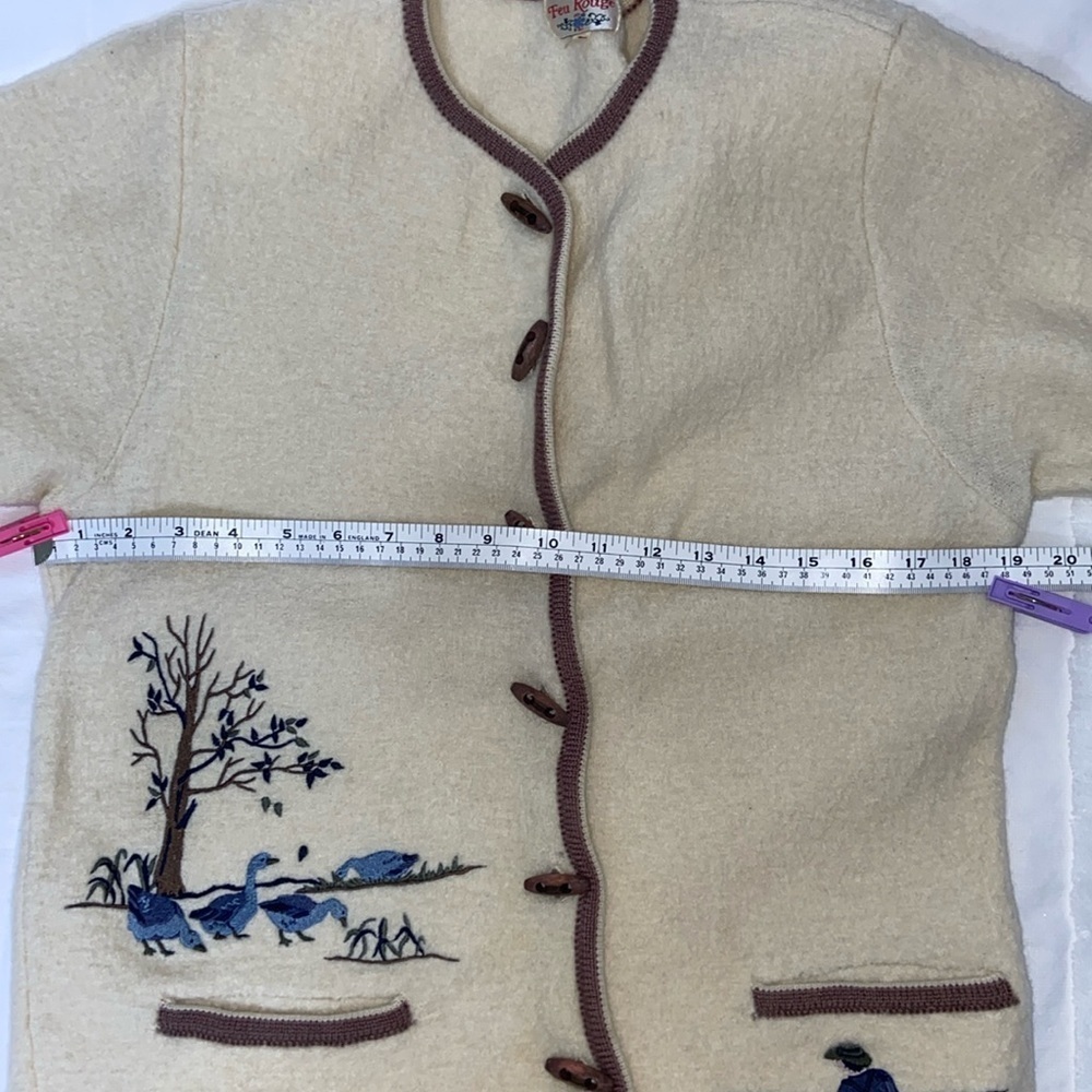 Vintage cream‎ boil wool Cardigan wood buttons embroidery size small - Picture 14 of 16